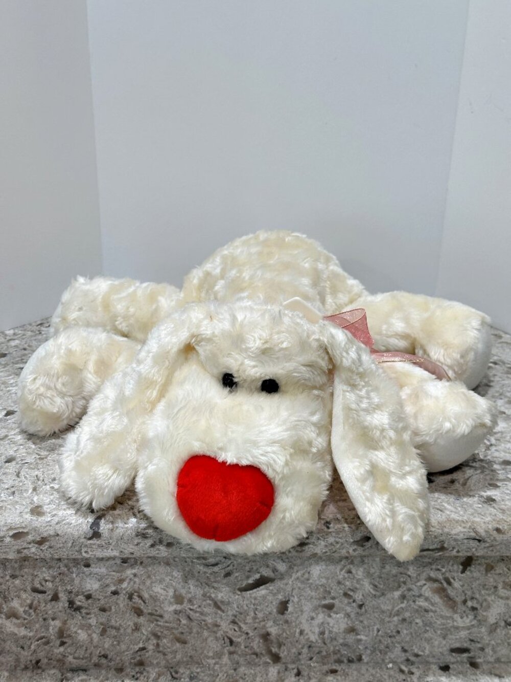 VTG Commonwealth White Floppy Puppy Dog Plush Red Nose 18 Inch 1999 Valentine